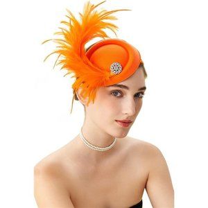 Tea Party Fascinator Hat with Hair Clip Orange